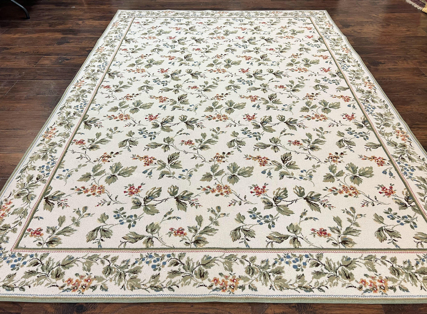 Vintage Stark Carpet 7x10, Ivory and Green, European Aubusson Design, Allover Pattern, Stark Rug - Nuvé