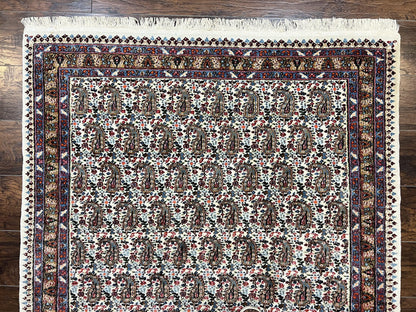 Persian Rug 4x6, Mashad Kashmar Rug, Boteh Paisley Design, Allover Repeated Pattern, Ivory Hand Knotted Vintage Semi Antique Persian Oriental Carpet - Nuvé