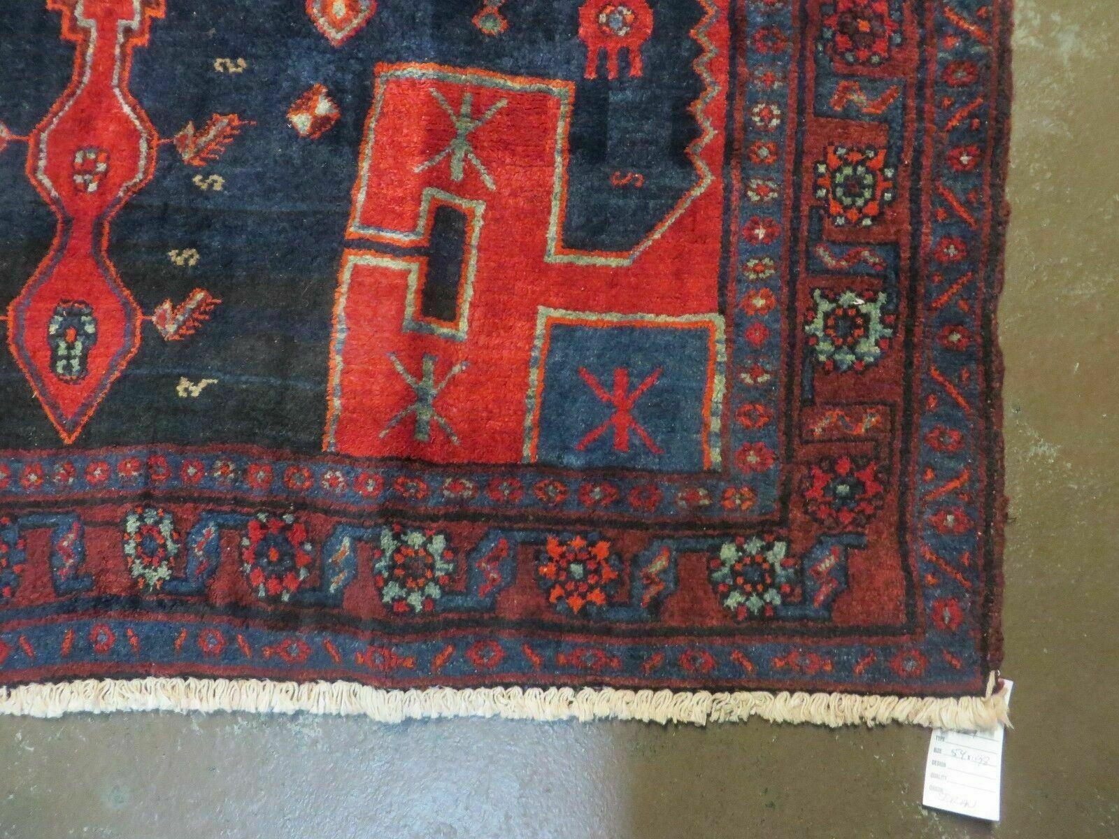 4' 6" X 8' 2" Antique Handmade India Tribal Geometric Wool Rug Red Blue # 129 - Nuvé
