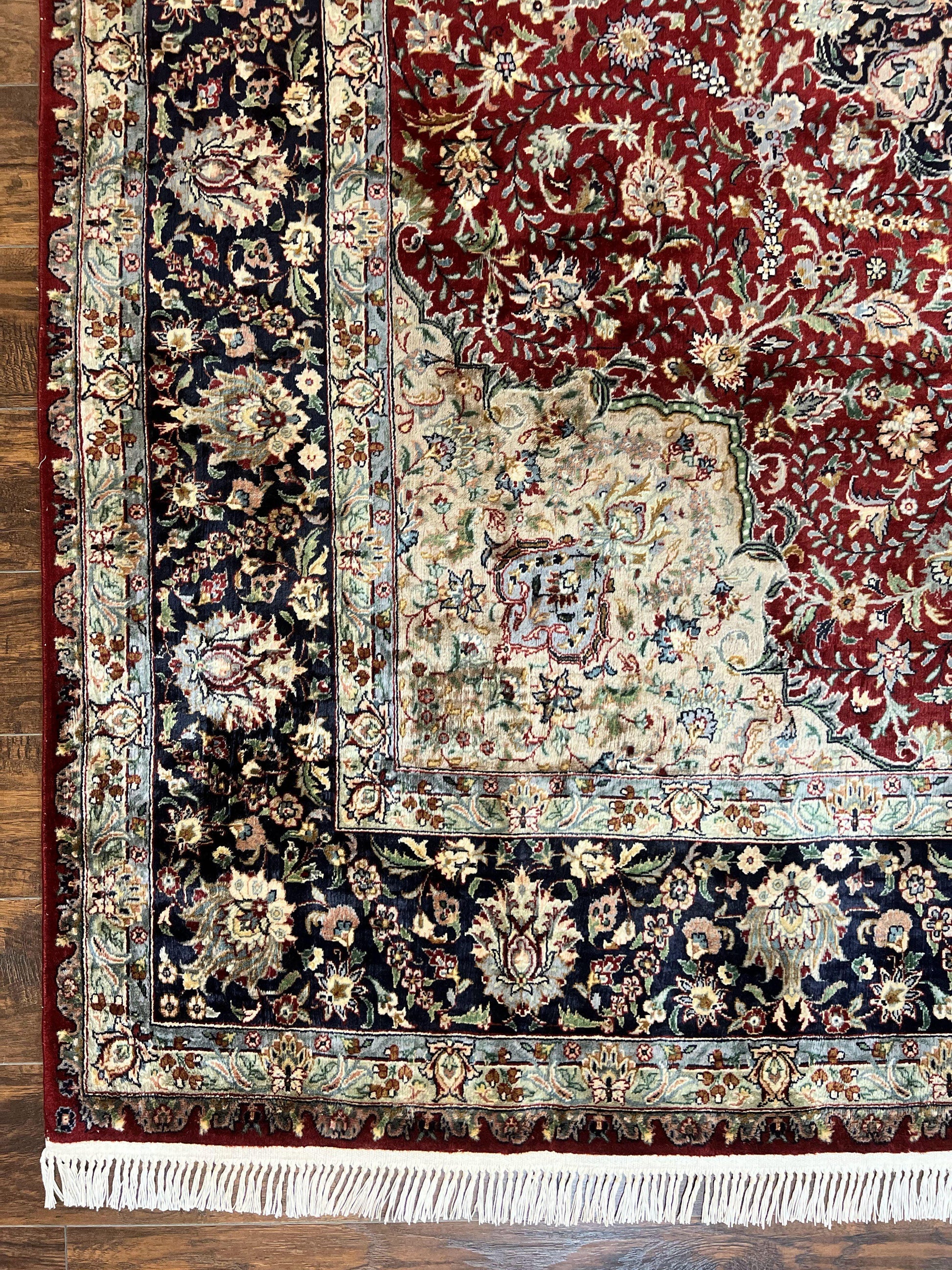 Pak Persian Rug 8x10, Wool Hand Knotted Vintage Carpet, Dark Red & Navy Blue, Dome Design Floral Medallion Rug, 8 x 10 Oriental Rug - Nuvé