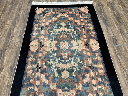 Chinese Art Deco Rug 3x5, Black and Beige Chinese Carpet 3 x 5, Vintage Rug, 1950s Rug, Floral Rug, Handmade Rug, Art Deco Rug, Wool Rug - Nuvé
