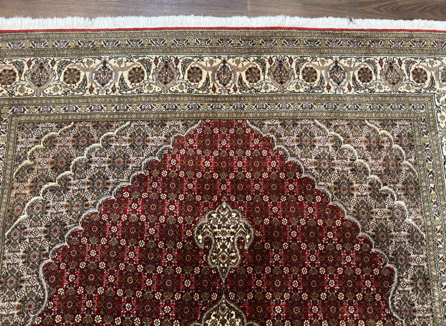 Persian Rug 5x7, Very Fine 330 KPSI, Red and Ivory, Herati Mahi Pattern, Wool & Silk - Nuvé