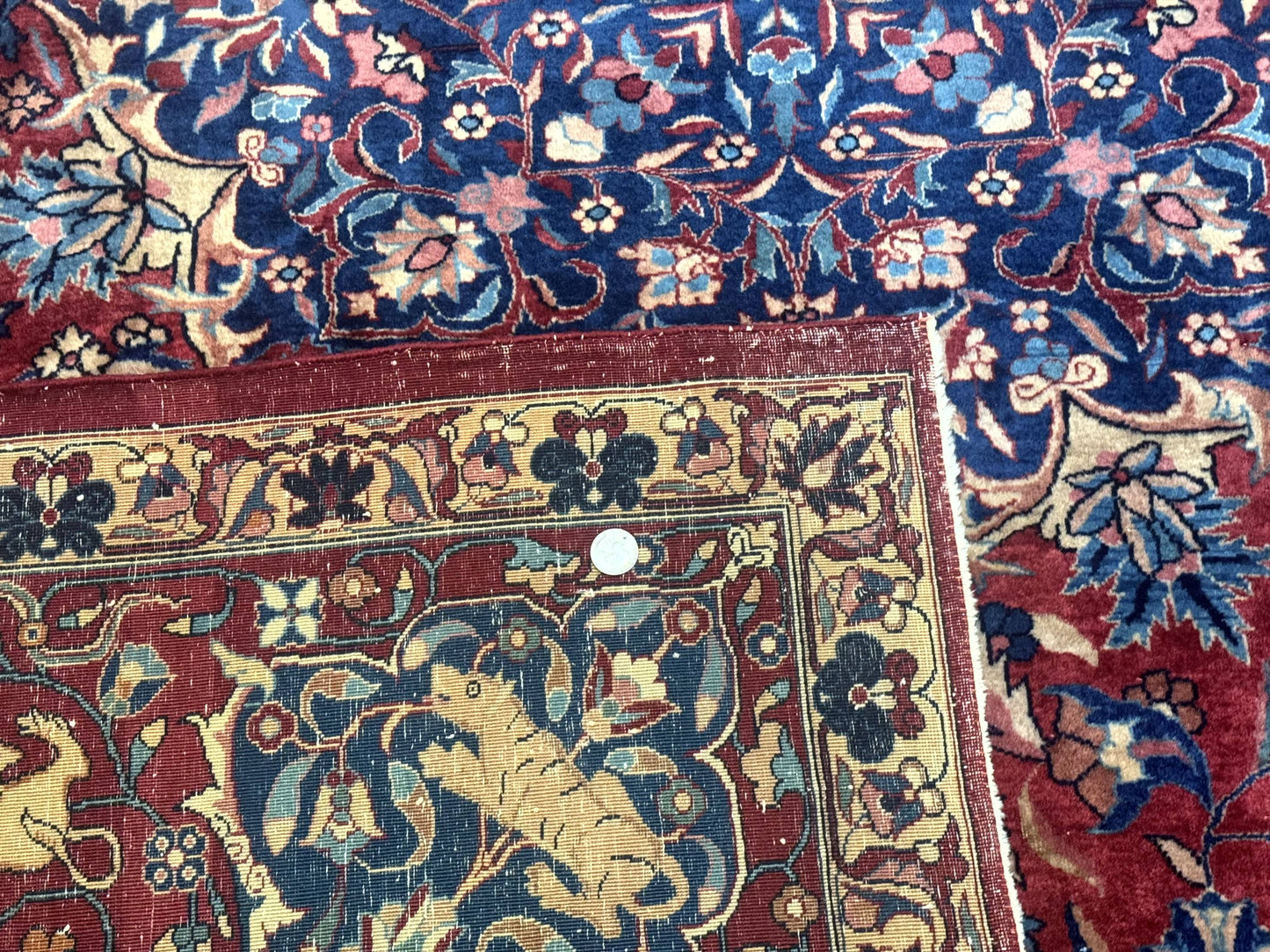 Antique Indo Persian Kerman Rug 9x12 Red Manchester Wool Animal Pictorials, Fine 290 KPSI - Nuvé