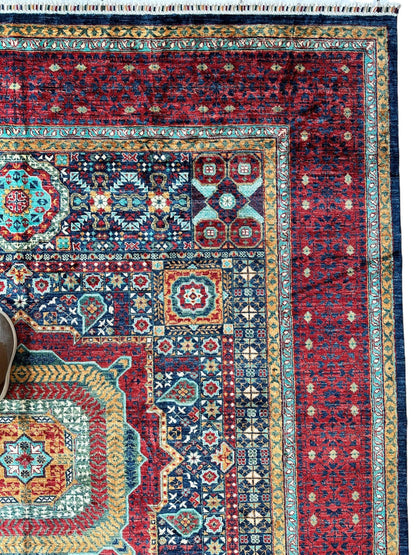 Hand-Knotted Mamluk Wool Rug – 8'4" x 9'9" – Intricate Geometric Masterpiece - Nuvé