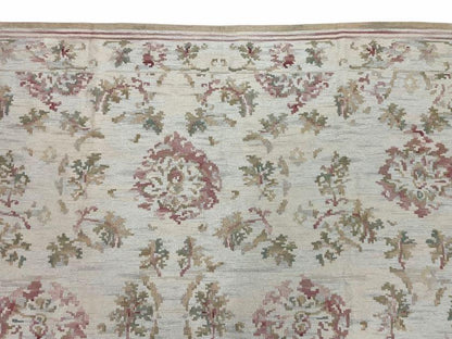 9x12 Flatweave Aubusson Needlepoint Rug, New, Beige, Tan, Green, Handmade, Hand-Knotted Area Rug, French European Carpet, Flowers - Nuvé