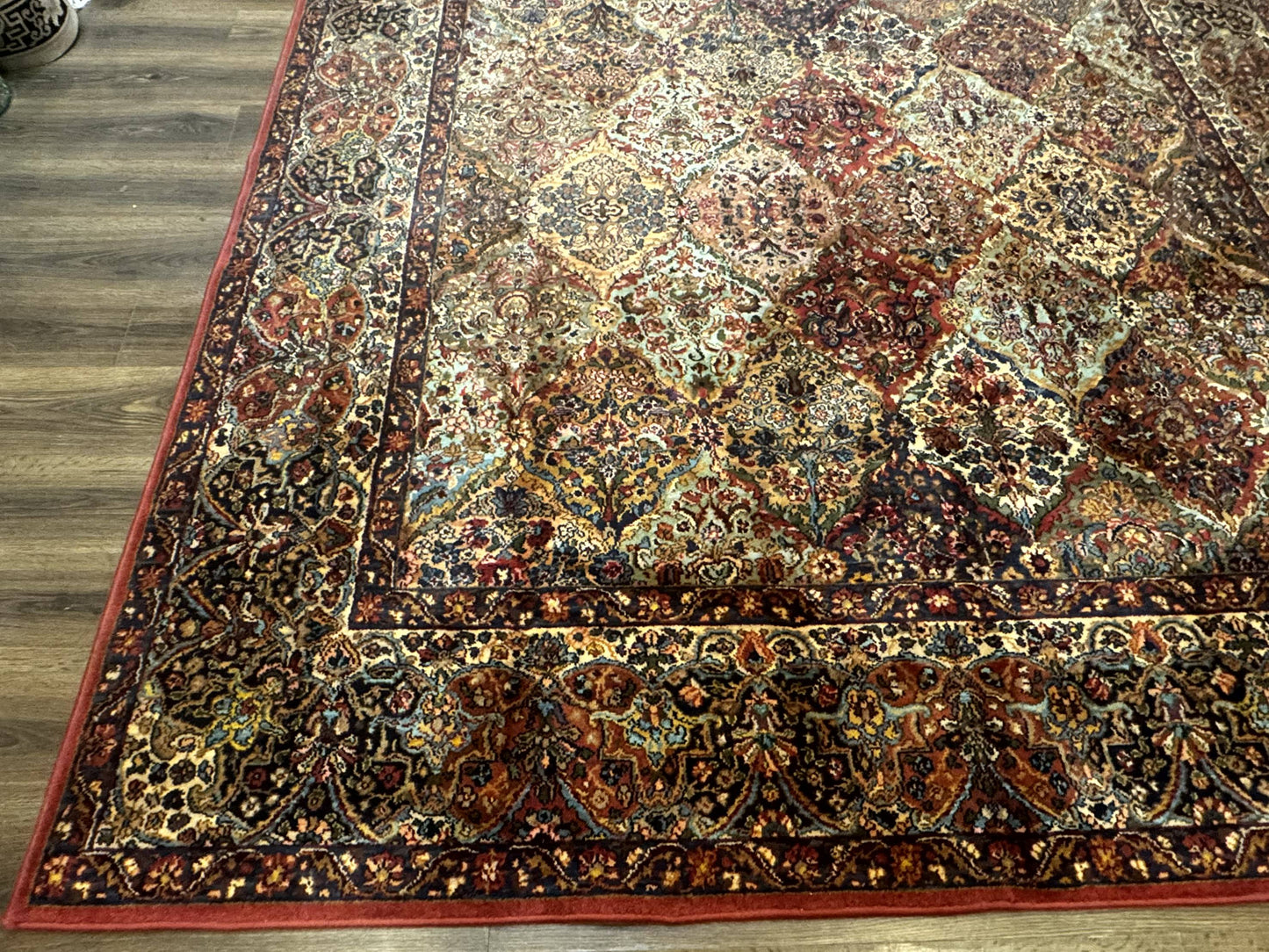 Square Karastan Multicolor Panel Kirman Rug #717, Rare Size 8.8 x 8.8, Original 700 Series, Wool - Nuvé