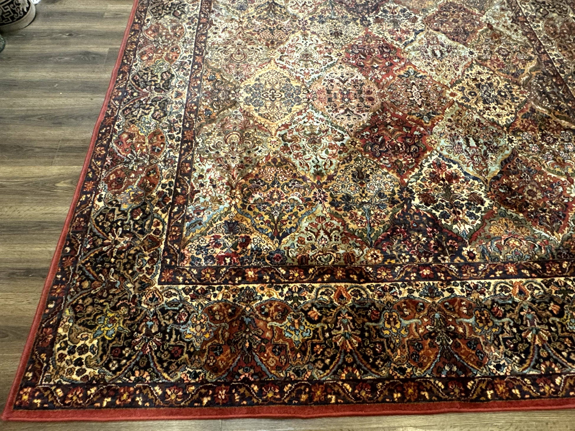 Square Karastan Multicolor Panel Kirman Rug #717, Rare Size 8.8 x 8.8, Original 700 Series, Wool - Nuvé