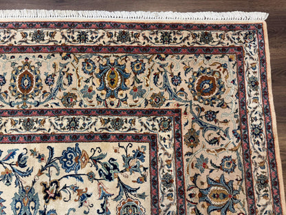 Persian Kashan Rug 10x14, Bone - Beige and Blue, Allover Pattern, Traditional Persian Carpet, Fine 260 KPSI - Nuvé