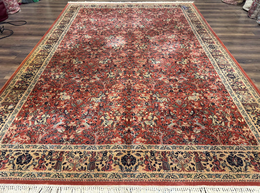 Persian Area Rug 8 x 11.6, Wool, Royal Hunting Scene, Vintage Couristan Rug, Red, Allover Pattern, Belgium Power Loomed - Nuvé