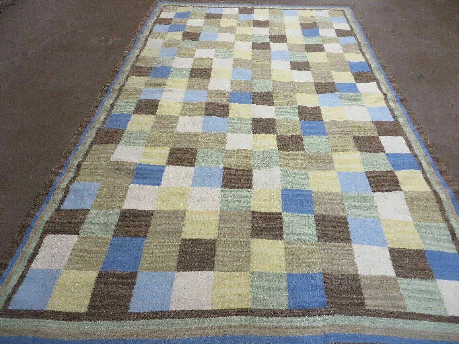 5' X 8' Hand-knotted Kilim Dhurrie Wool Cotton Rug Flat Weave Carpet Checkered Pattern Colorful Multicolor - Nuvé