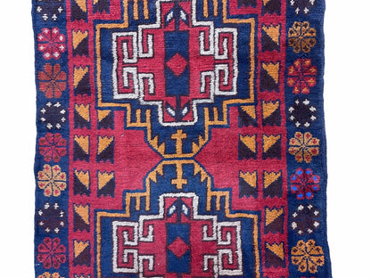 3 X 4.3 Vintage Handmade Tribal Wool Rug Balouch Rug Afghan Rug Red Blue Nice - Nuvé