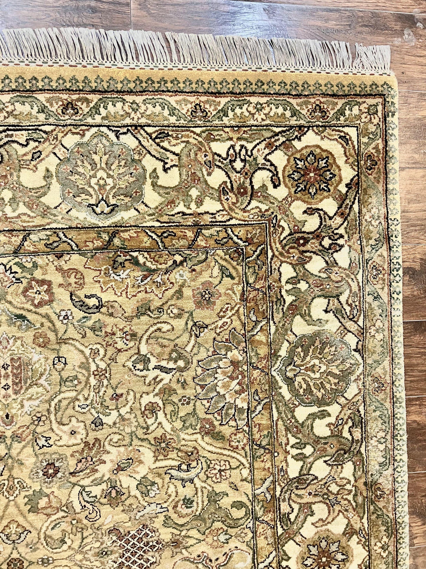 Indo Mahal Rug 8x10, Indian Jaipur Rug 8 x 10 ft, Wool Indo Persian Carpet, Handmade Traditional Floral Area Rug, Olive Green, Vintage Rug - Nuvé