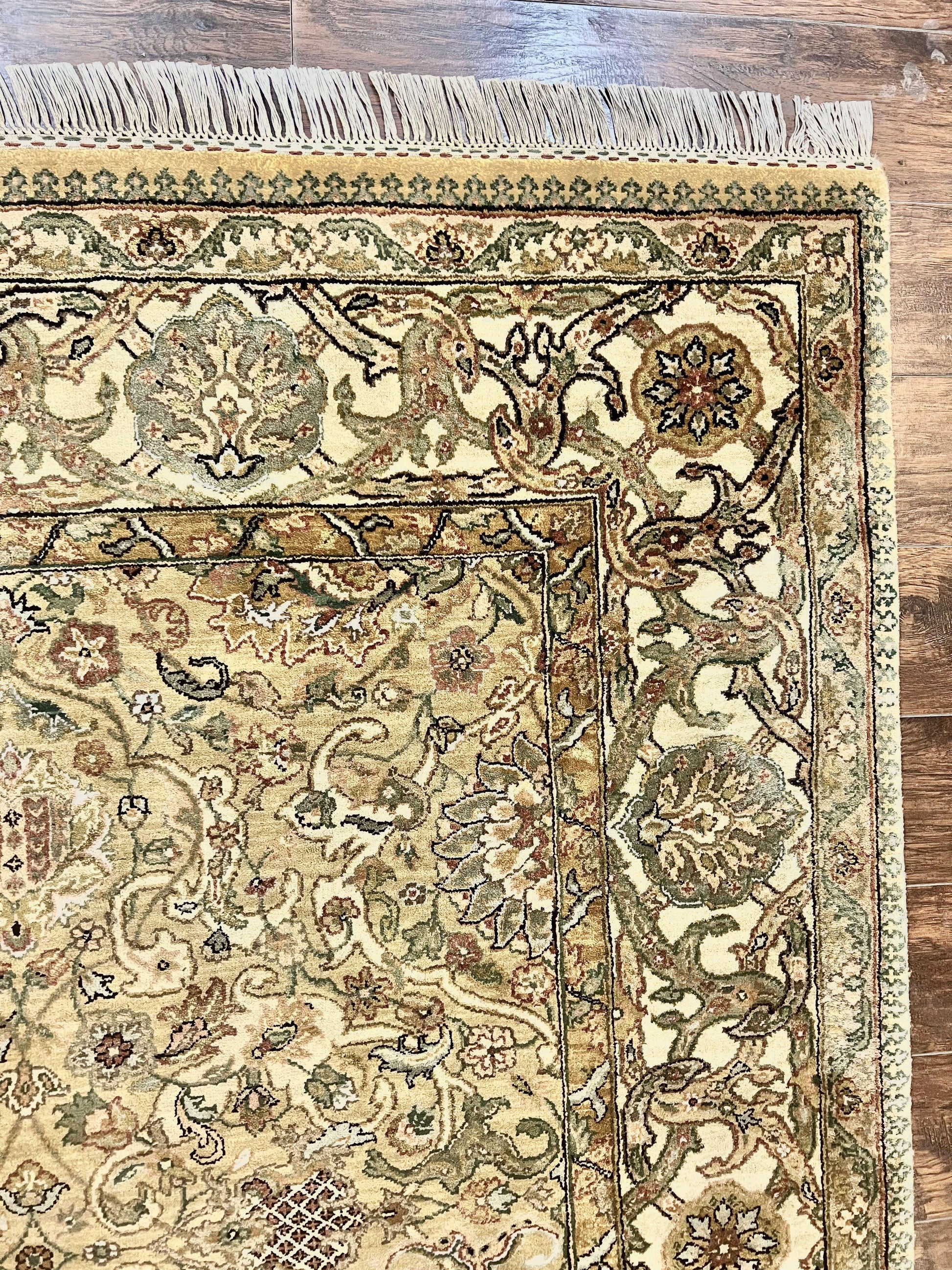 Indo Mahal Rug 8x10, Indian Jaipur Rug 8 x 10 ft, Wool Indo Persian Carpet, Handmade Traditional Floral Area Rug, Olive Green, Vintage Rug - Nuvé