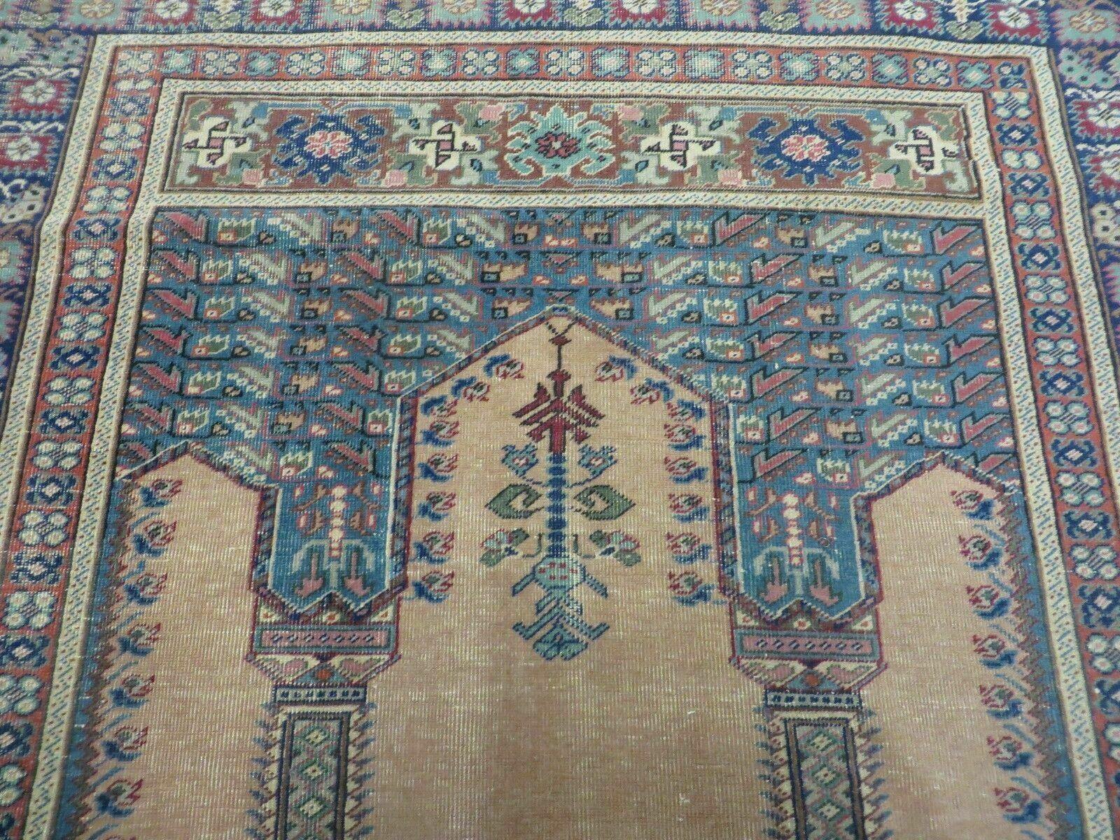 4' X 6' Antique Handmade Turkish Mehrab Prayer Wool Rug Lantern Beautiful - Nuvé