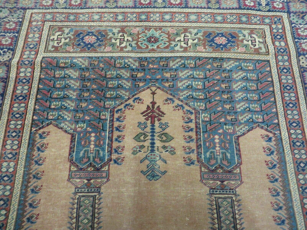 4' X 6' Antique Handmade Turkish Mehrab Prayer Wool Rug Lantern Beautiful