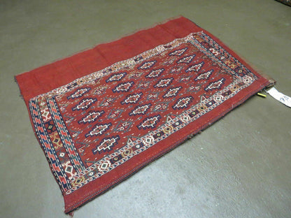 45" X 32" Antique Handmade Bokhara Turkoman Yomud Chuval Wool Rug Soumak NICE - Nuvé