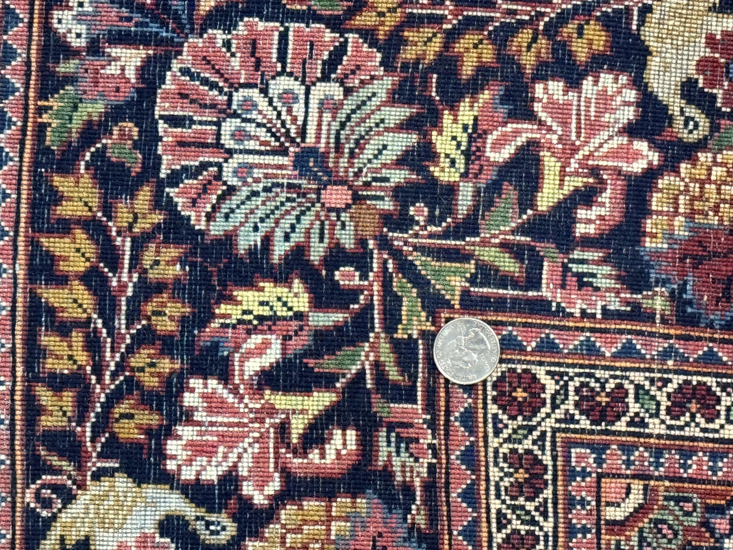 Red Persian Kashan Rug 4x6, Very Fine 260 KPSI, Red and Navy Blue Persian Carpet, Semi Open Field - Nuvé