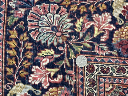 Red Persian Kashan Rug 4x6, Very Fine 260 KPSI, Red and Navy Blue Persian Carpet, Semi Open Field - Nuvé