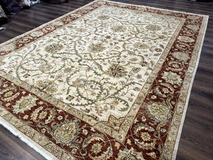 Pakistani Rug 9x12, Floral Allover Peshawar Carpet, Chobi, Beige and Rust Red, Traditional - Nuvé