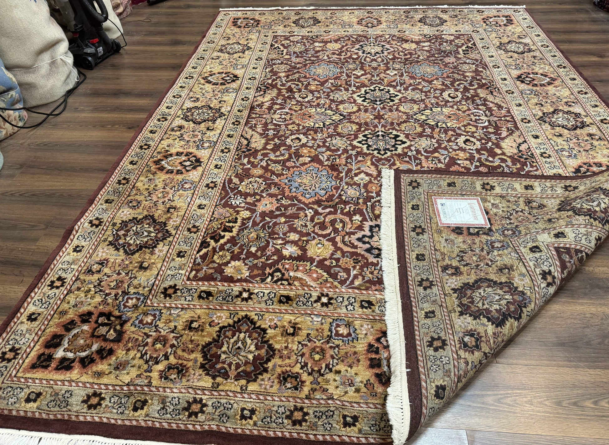 Indo Persian Rug 8x11, Eggplant & Tan, Allover Pattern, Wool Couristan Handmade Rug - Nuvé