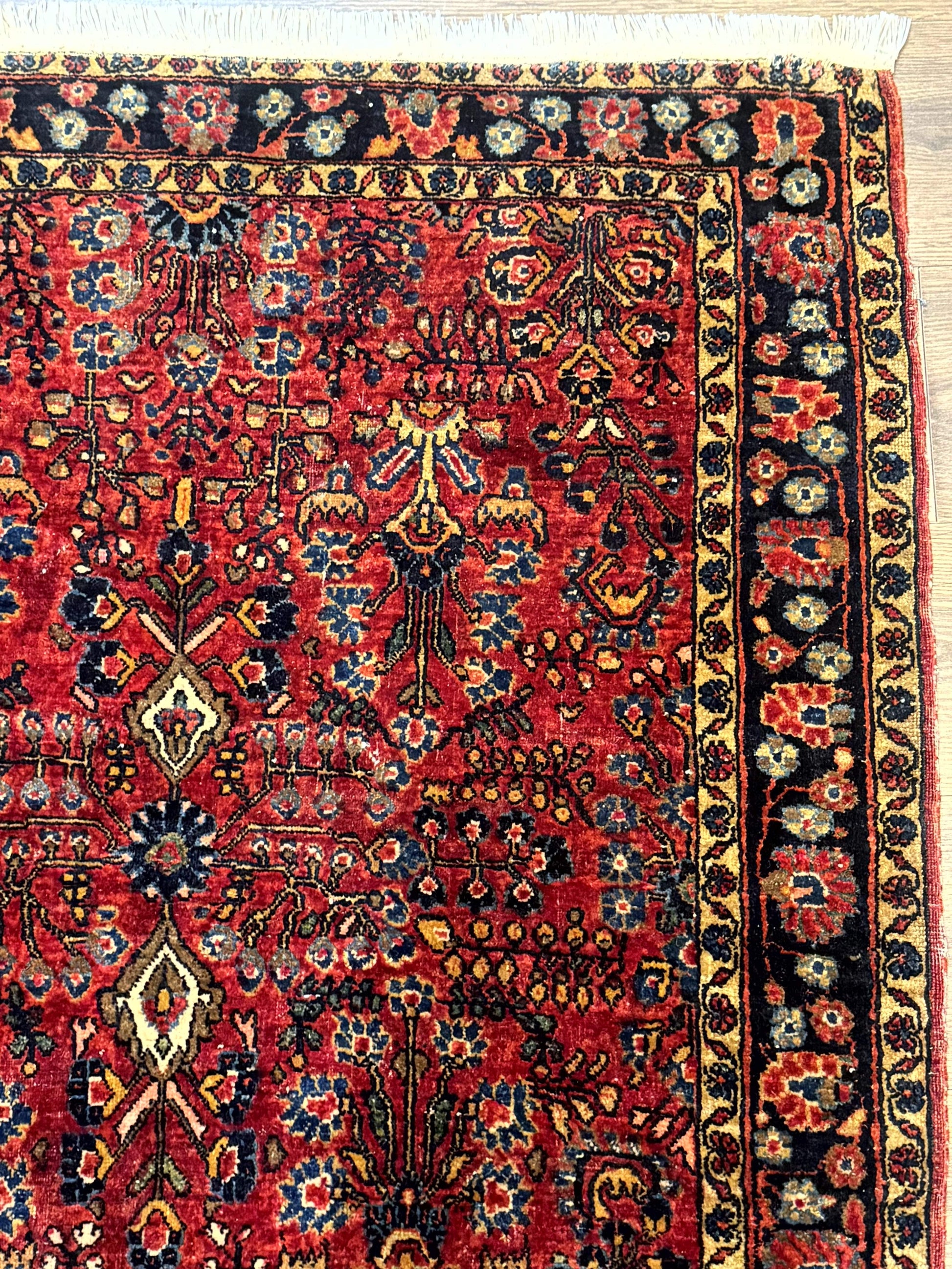 Antique Persian Sarouk Rug 3x4, Red, Floral, 1920s Wool Rug - Nuvé