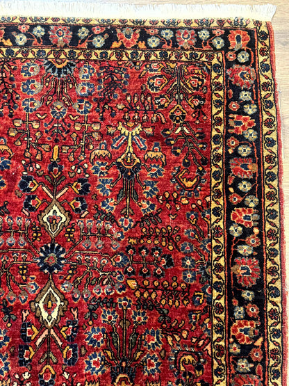 Antique Persian Sarouk Rug 3x4, Red, Floral, 1920s Wool Rug - Nuvé