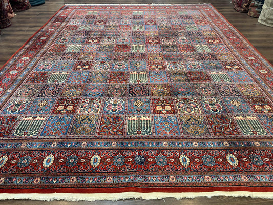 Wonderful Persian Qum Rug 10x13, Panel Design, Fine 260 KPSI, Signed, Red Multicolor - Nuvé