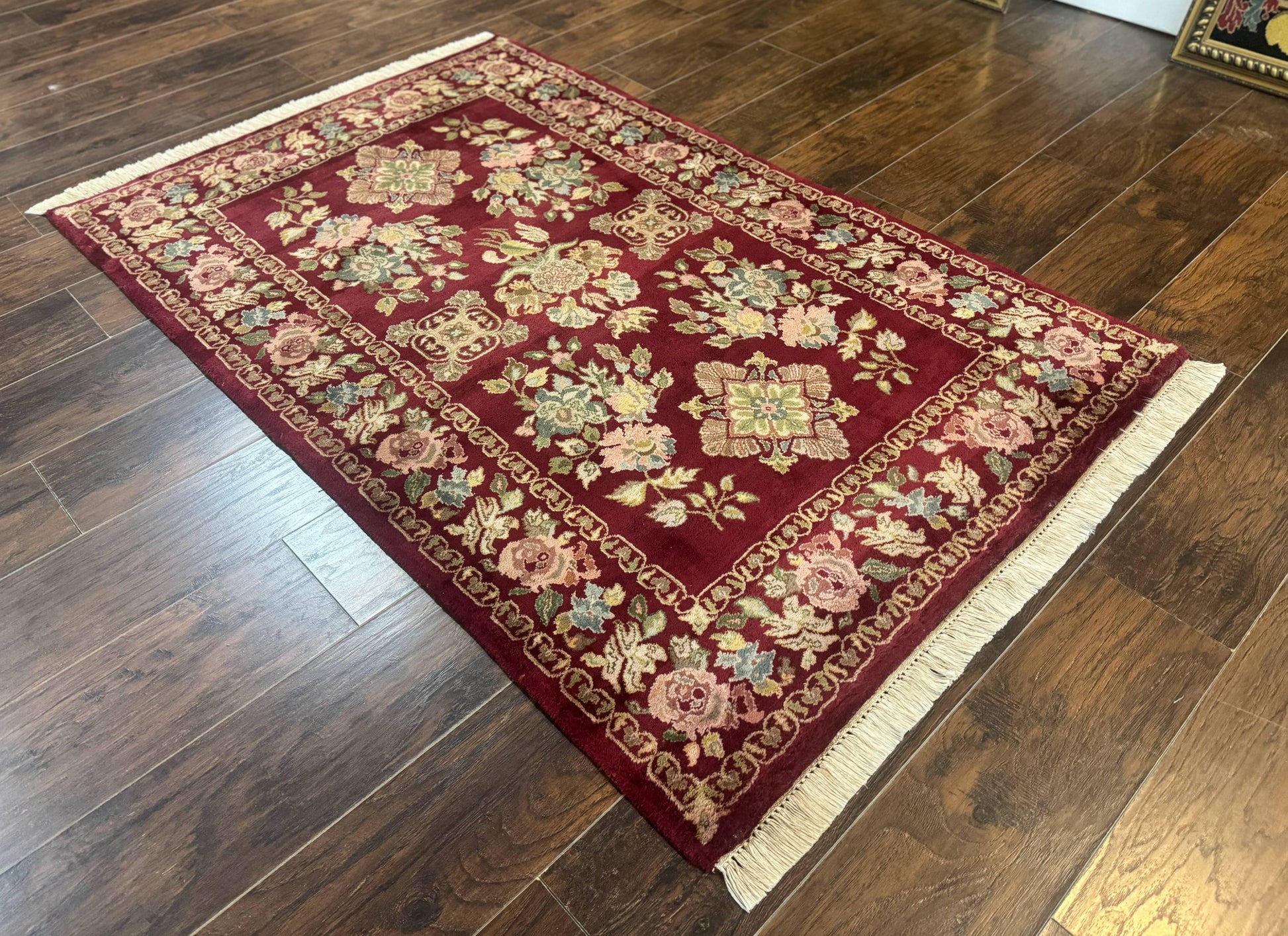 Indo Persian Kerman Rug 4x6, Burgundy, Floral - Nuvé
