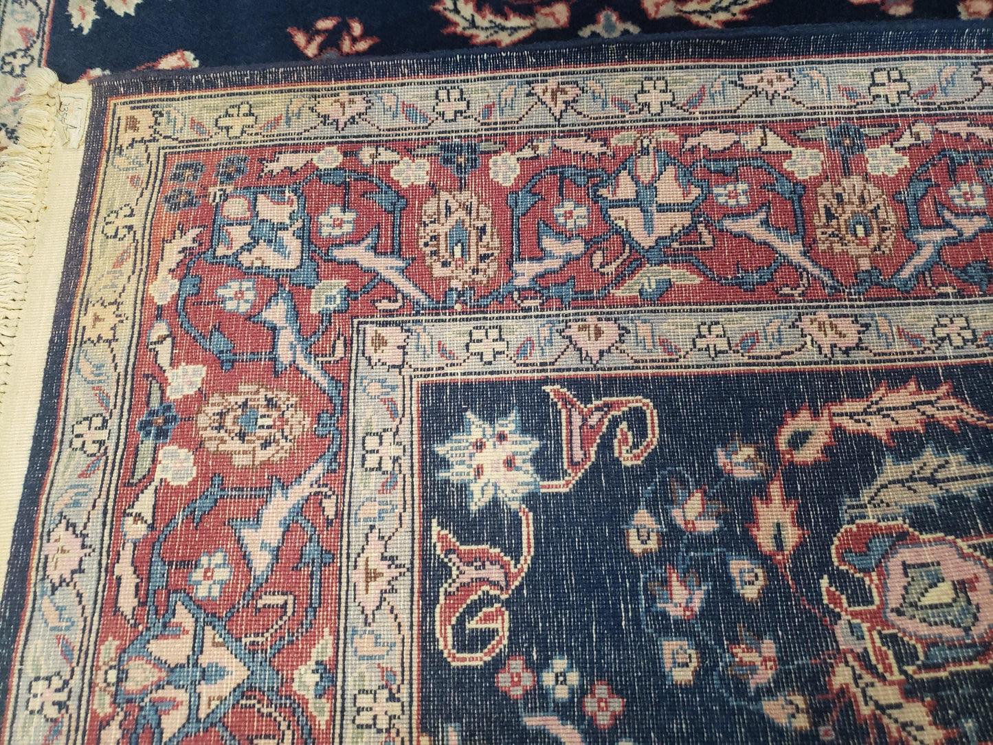 Dark Blue Indo Persian Rug 4x6, Medium Size Hand Knotted Oriental Carpet, Traditional Floral Indian Rug, Blue and Red Entryway Rug, Wool Rug - Nuvé