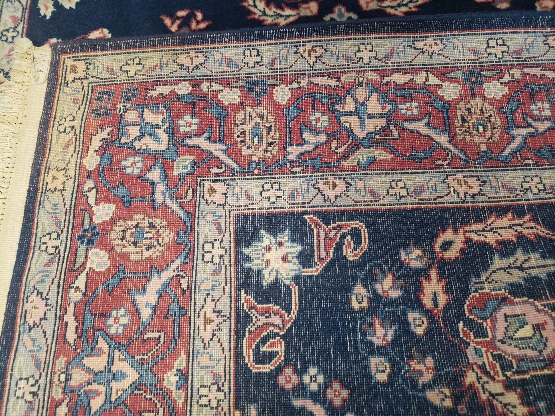 Dark Blue Indo Persian Rug 4x6, Medium Size Hand Knotted Oriental Carpet, Traditional Floral Indian Rug, Blue and Red Entryway Rug, Wool Rug - Nuvé