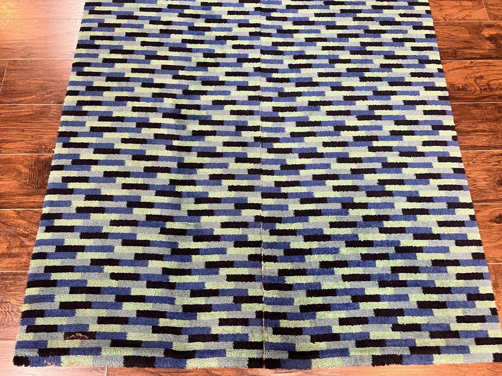 Wide Runner Rug 4.7 x 12, Blue Multicolor Contemporary Wool Power Loomed Rug, Mosiac Design - Nuvé