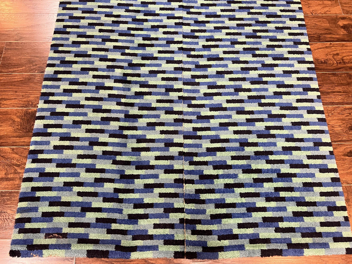 Wide Runner Rug 4.7 x 12, Blue Multicolor Contemporary Wool Power Loomed Rug, Mosiac Design