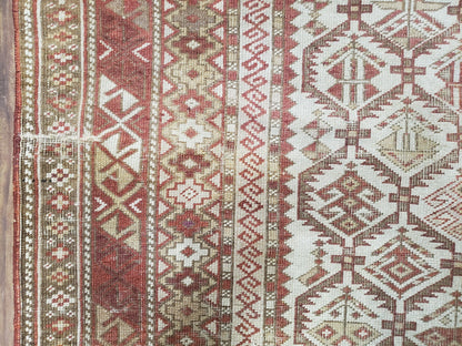Antique Caucasian Shirvan Rug 4x6, Dagestan Area Rug, Wool Hand-Knotted Soft Red & Ivory 1920s Oriental Carpet, Soft Muted Colors - Nuvé