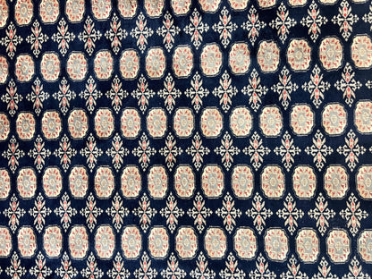 Pakistani Bokhara Rug 8x10, Turkoman Carpet, Dark Blue and Beige, Vintage Handmade Wool Carpet - Nuvé