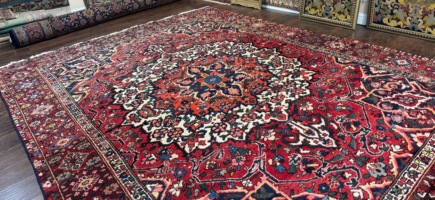 Rare Persian Bakhtiari Rug 10x13, Red, Semi Antique, Large Persian Carpet, Handmade - Nuvé