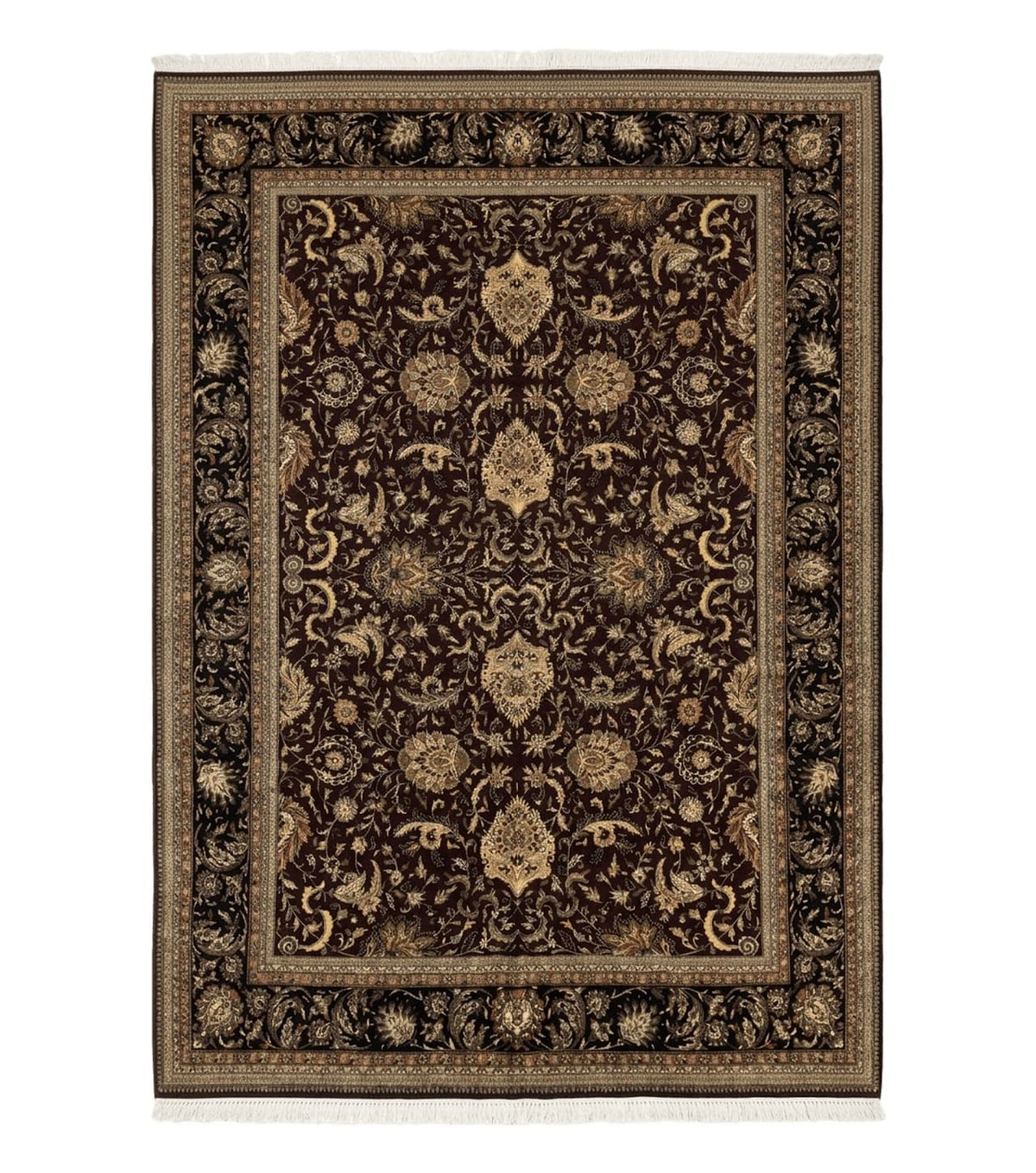 Indo Persian Rug 10x14, Floral Allover, Handmade Vintage Wool Rug, Dark Maroon/Plum and Black