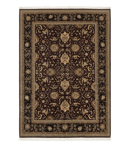 Indo Persian Rug 10x14, Floral Allover, Handmade Vintage Wool Rug, Dark Maroon/Plum and Black
