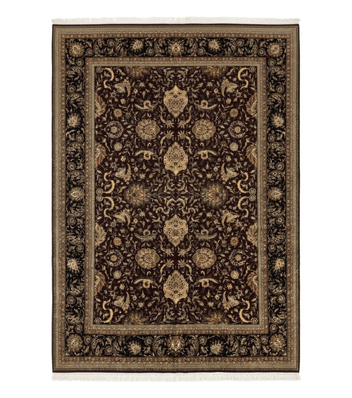 Indo Persian Rug 10x14, Floral Allover, Handmade Vintage Wool Rug, Dark Maroon/Plum and Black