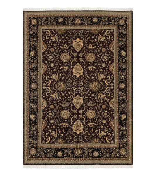 Indo Persian Rug 10x14, Floral Allover, Handmade Vintage Wool Rug, Dark Maroon/Plum and Black