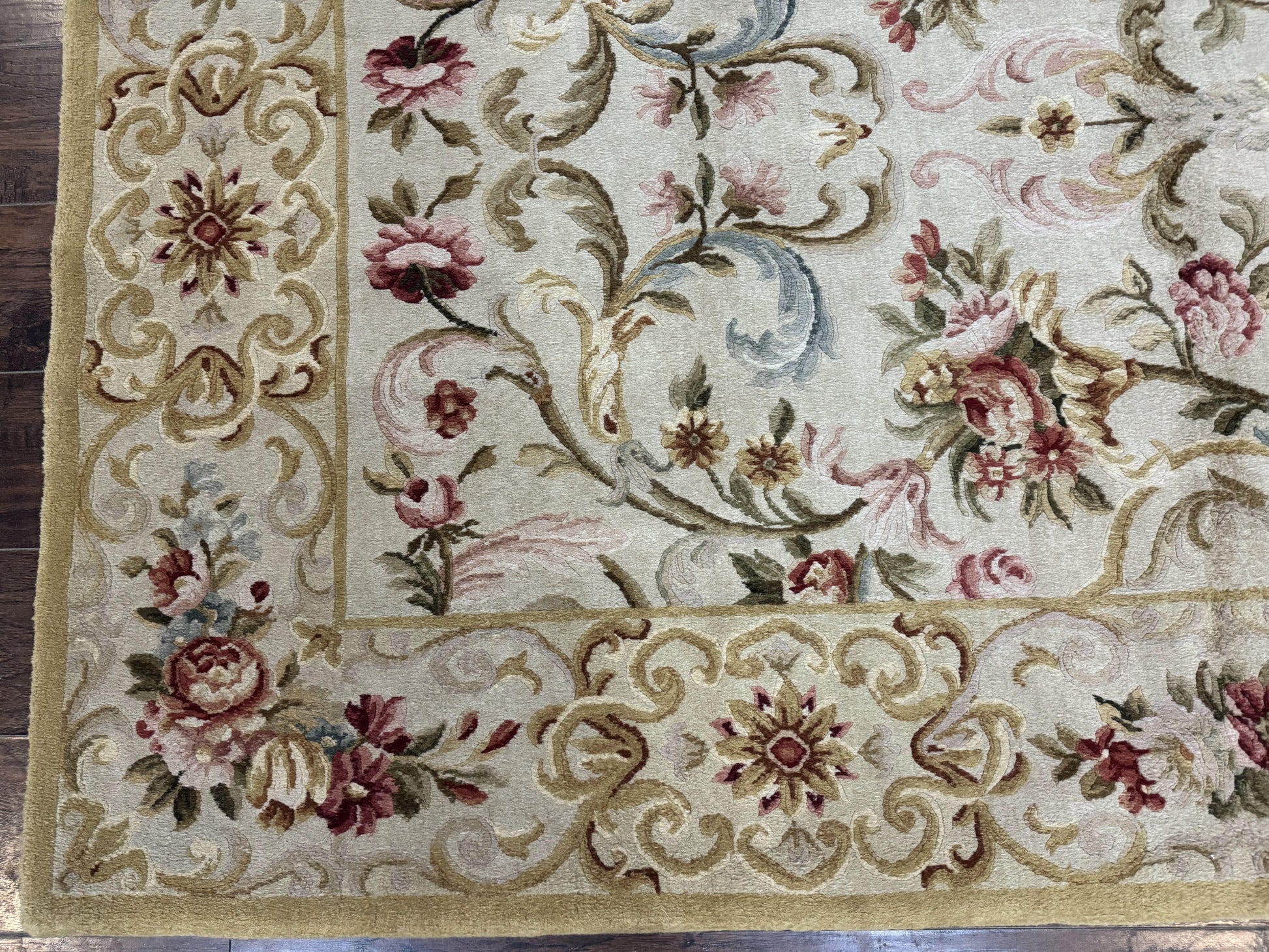 Aubusson Rug 8x10, French European Design, Vintage Handmade Wool Carpet, Aubusson Rug with Pile, Floral - Nuvé