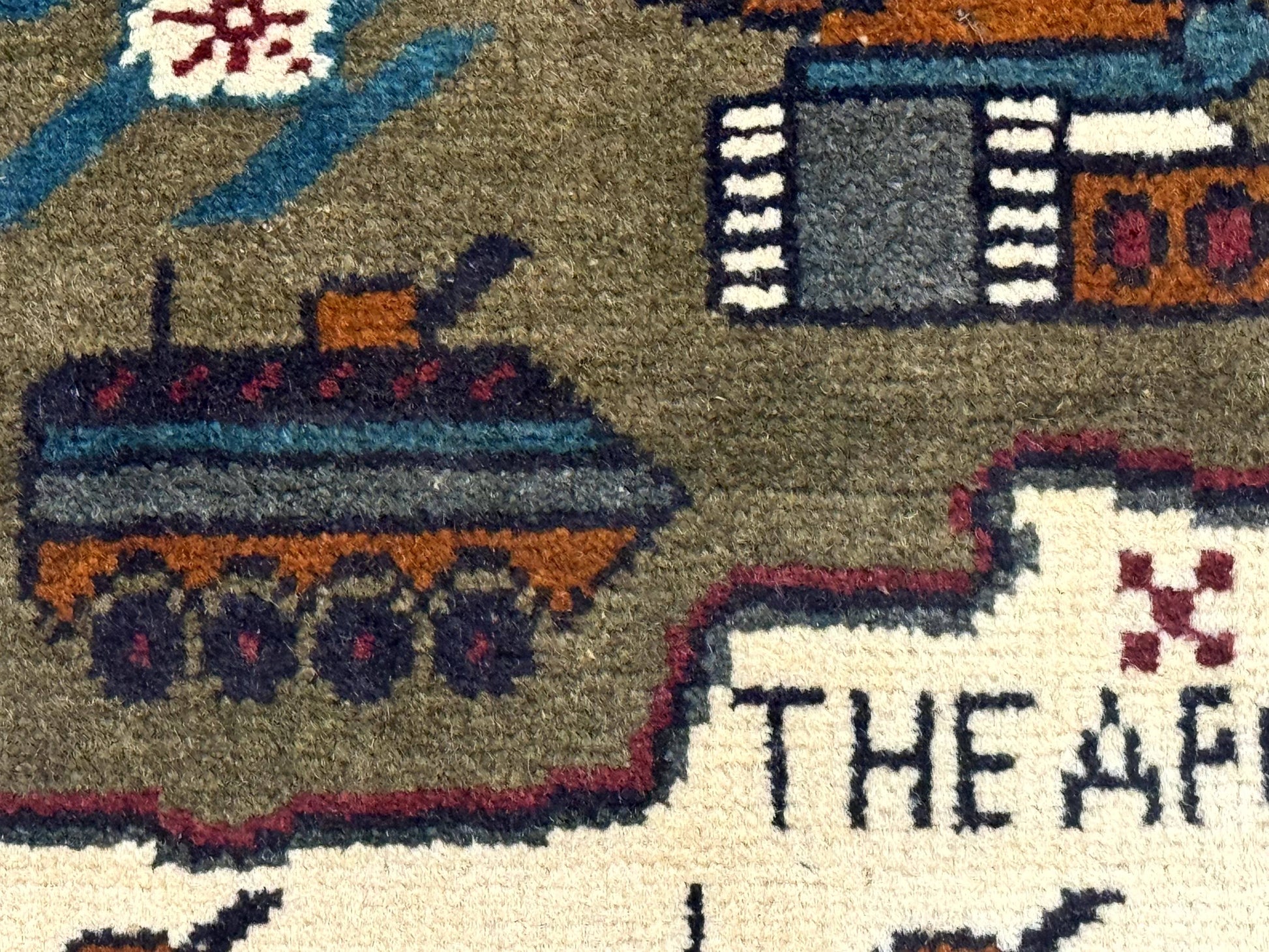 Afghan War Rug, Helicopters Tanks Guns, Handmade, Wool, 2x3 - Nuvé