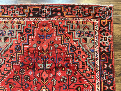 Antique Persian Tribal Rug 4x7, Red, Geometric Medallion, Handmade, Wool, Persian Zanjan Rug - Nuvé