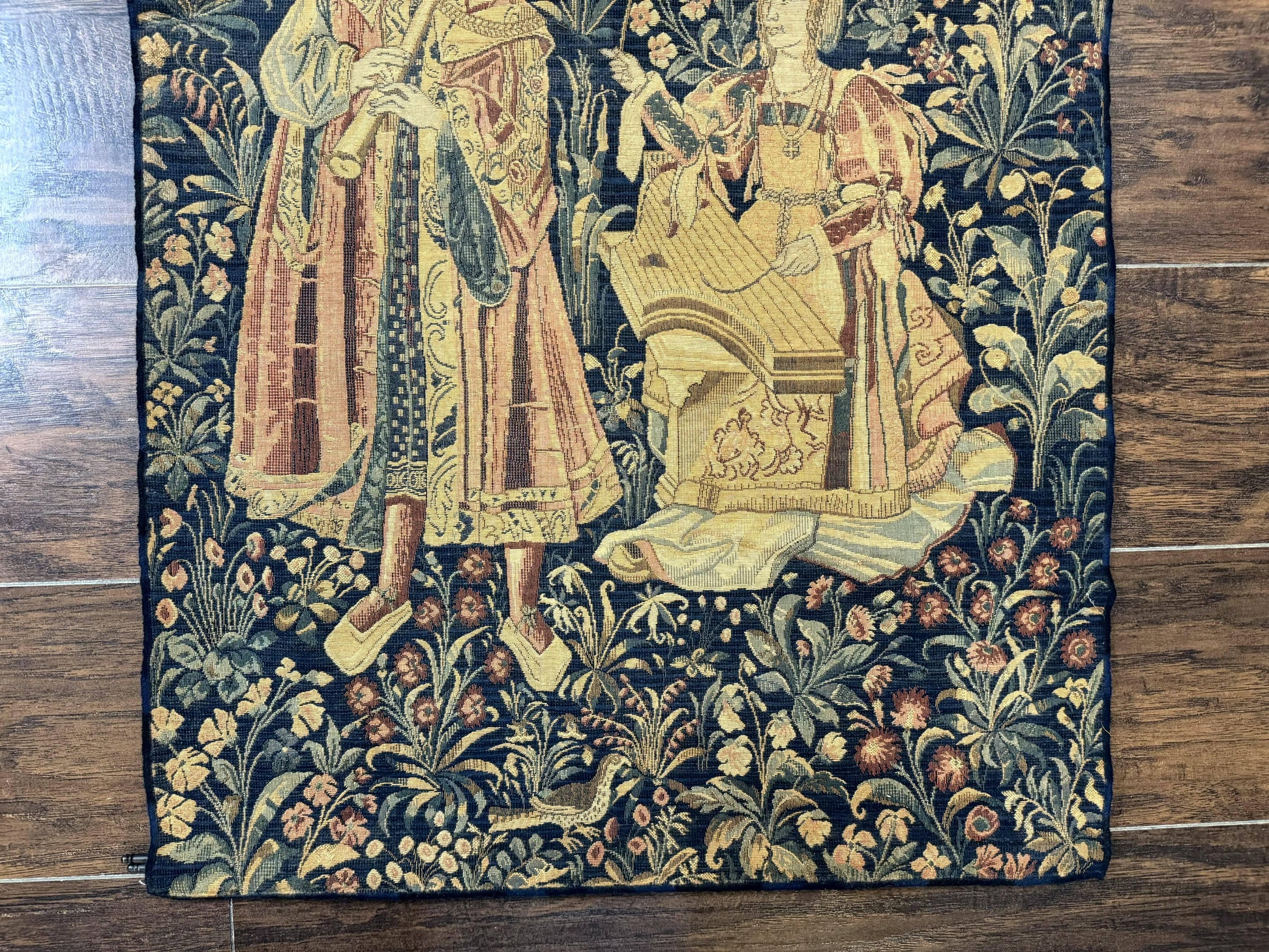 Vintage Belgium Tapestry 2x3 with Red, European Design, Flemish Tapestry - Nuvé