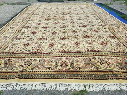12' X 18' One-of-a-Kind Indian Agra Hand-Knotted Wool Rug Handmade Organic Dyes - Nuvé