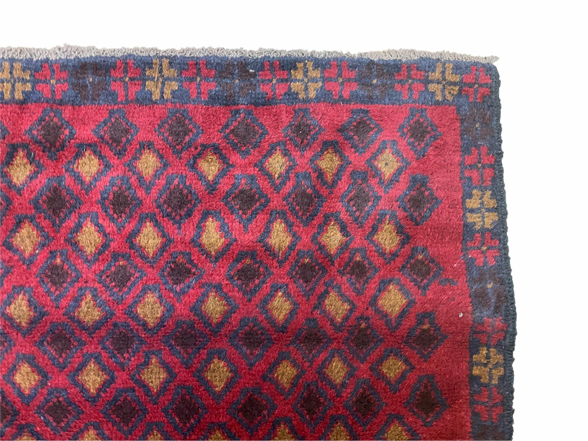 3x5 New Vintage Handmade Tribal Wool Rug Balouch Rug Afghan Rug Red Blue Diamond - Nuvé