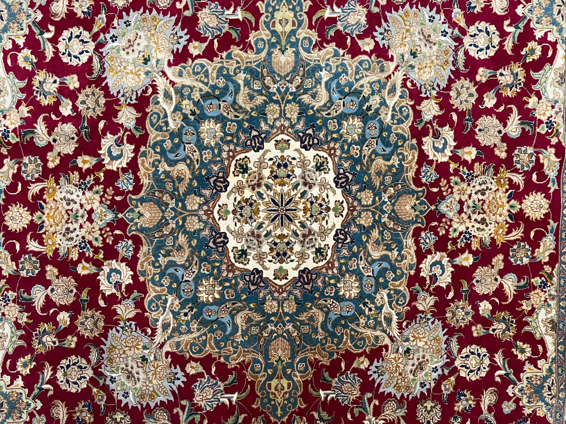 Stunning Persian Tabriz Rug 5x7, Signed by Masterweaver, Maroon, Floral Medallion, Ultra Fine 70 Raj 625 KPSI, Kork Wool Silk Foundation, Handmade - Nuvé