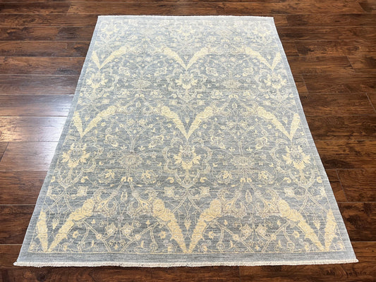 Contemporary Pakistani Rug 5 x 6.6, Handmade Floral Wool Rug, Spanish Pattern - Nuvé