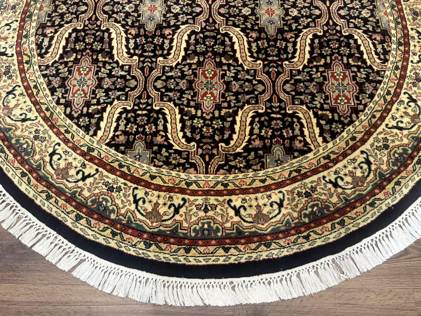 Round Indo Persian Rug 6x6, Indian Bidjar Rug, Navy Blue and Beige - Nuvé