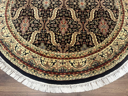 Round Indo Persian Rug 6x6, Indian Bidjar Rug, Navy Blue and Beige - Nuvé