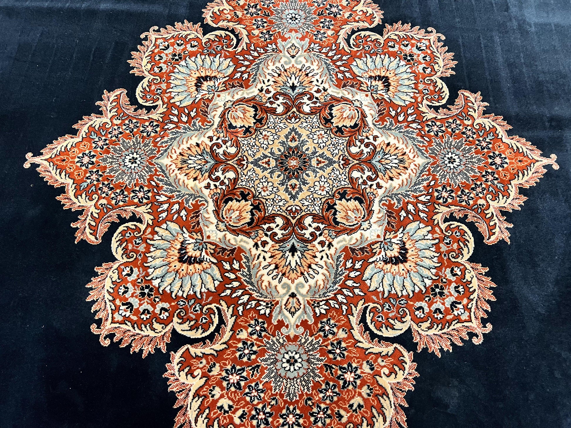 Karastan Rug 10x13, Karastan Ebony Kirman Rug, Room SIzed Wool Pile Vintage Karastan Carpet, Belgium Power Loomed Rug, Black Semi Open Field - Nuvé
